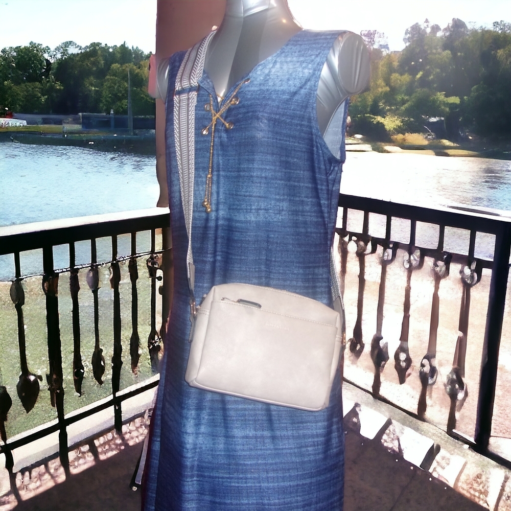 BOSTANTEN | Beige Cross-body Bag w/ Adjustable Brown & White Strap | NWOT